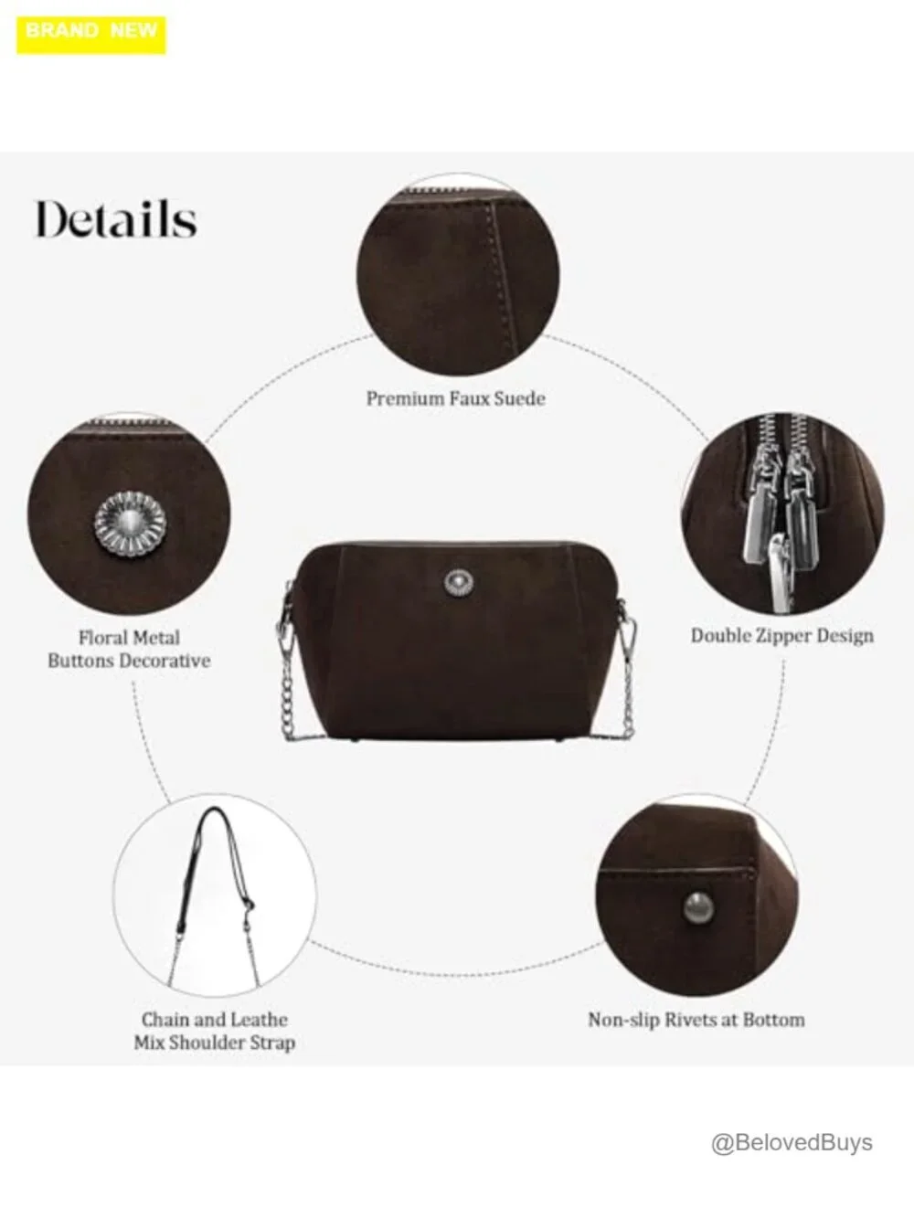 Faux Suede Crossbody Bag with Adjustable Strap